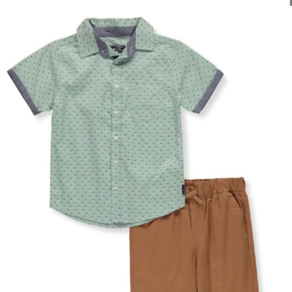 Ben Sherman Boy's 2 Piece Button Down Short Sleeve Shirt & Pants Set
